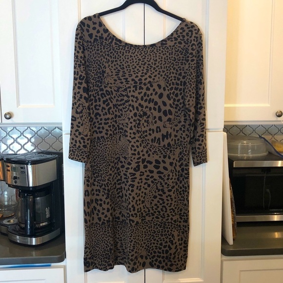 Banana Republic Factory Leopard Print Shift Dress High Neck Low V Back Size M - Picture 1 of 6